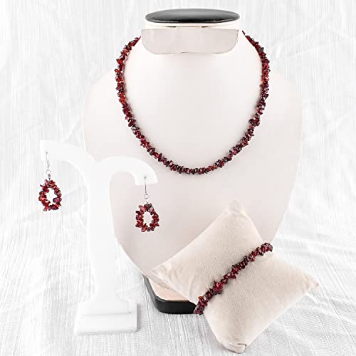 Qnavic Natural Raw Garnet Gemstone Crystal Chips Nuggets Beads Handmade Jewelry Set For Women, Healing Chakra Crystal, Birthstone Rhodium Plating 925 Sterling Silver (Pack Of 3) #TOP4