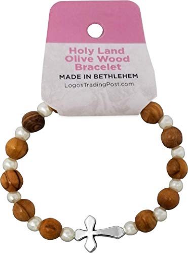 Logos Trading Post Holy Land Olive Wood Stretch Bracelet from Israel, Ornate Wrist Accessory for Business, Casual, or Social Outfit Attire3