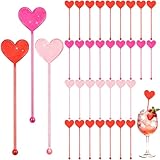 Jansun 36 Pcs Valentine's Day Drink Stirrers, Heart Shape Cocktail Stirrers with Glitter, Pink Coffee Bar Accessories for Wedding, Party, Restaurant and Home Use
