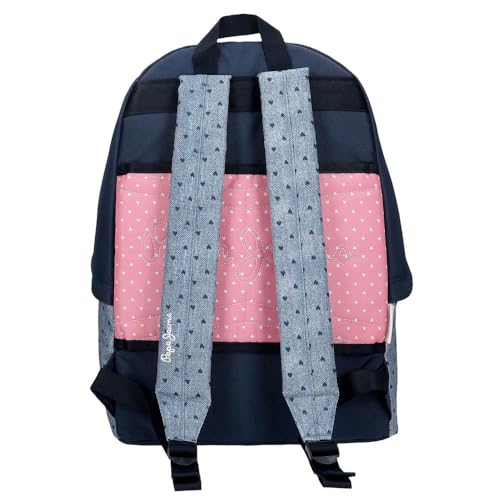 Pepe Jeans Joumma Bags - Zaino Da Scuola, Blu E Rosa, In Poliestere, Spallacci Regolabili, Per Un Comodo Trasporto, Vari Scomparti, Con Portachiavi Pompon, Multicolore, Zaino 42 - 3