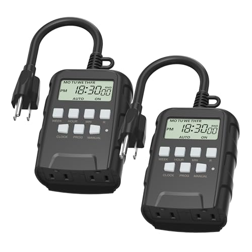 BN-LINK 7 Day Outdoor Heavy Duty Digital Programmable Timer, Outdoor Timer Outlet Waterproof...