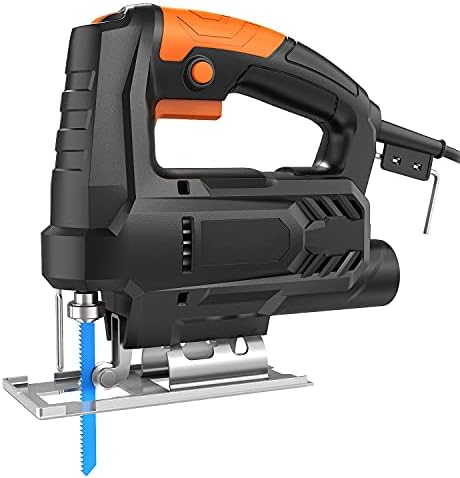 Jigsaw, Electric Jigsaw Tool 3000SPM 400W, 6 Variable Speed, Bevel Cutting Angle -45° to 45°, Lock-On Switch, with 8pcs Cutting Blades, Jig Saws for Wood Cutting & Metal Cutting