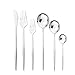 Juego de Cubiertos Acero Inoxidable 6Pcs Set Cubiertos Vajilla con Cuchillo Chuletero Tenedor Cuchara Servicio para Fiestas Hogar Cocina Restaurante Diseño Contemporaneo Utensilios (Plata)