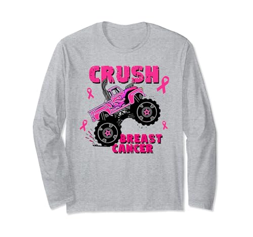 Crush Breast Cancer Awareness Bling Monster Truck Ribbon Maglia a Manica