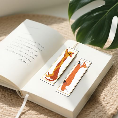 Image of FREEBLOSS 6 Set Cross Stitch Bookmark Kits Stamped Cross Stitch Kit 11CT Embroidery Kit with Instructions for Adults Beginners Creative Animals Pattern, 20x6cm /8x2.4inch