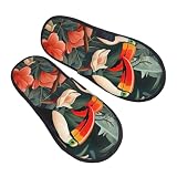 Tropical Jungle Toucan Women Slippers Parrot House Slippers for Men Non-Slip Warm Comfy Indoor Shoes for Winter Home Lounge Hotel SPA Use L