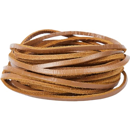 GORGECRAFT 5m Genuine Leather String 3mm Wide Flat Leather Cord 2mm Thick Cowhide Rope Braiding Thread for DIY Crafts Necklace Bracelets Anklet Keychains Boot Lace Jewelry Making Supplies