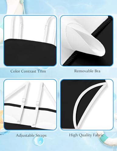 Image of Shallmu Girls One Piece Swimsuits Color Block Dual Crossback Straps with Cover Up Skirt Girl's Swimwear 9-16Y