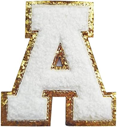 3Pcs Letter Patches Varsity Glitters Chenille,SPRT Iron on White Letter Patch,Alphabet Cloth Patch for Team Costume Decoration 3.1in Height A(3 Pieces)