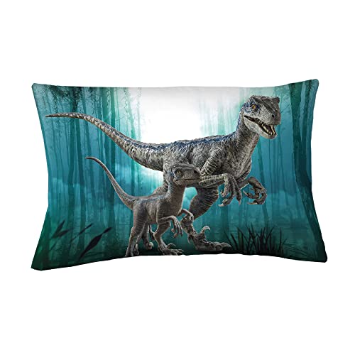Jurassic World Dominion Blue Velociraptor Super Soft Microfiber Reversible Pillowcase, 20 Inches x 30 Inches, Bedding by Franco Kids