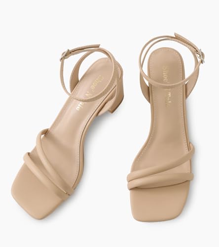 Image of Shoe'N Tale Strappy Heels for Women Square Toe Chunky Block Heels Ankle Buckle Heeled Sandals