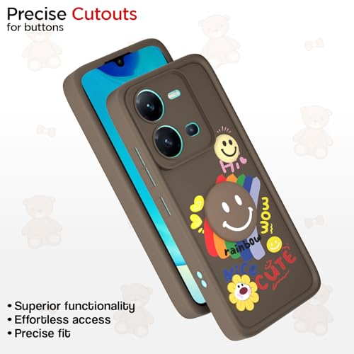 Image of Pikkme Back Cover for Vivo V25 5G | Soft Silicone| Cute Rainbow Smile & 3D Cartoon Flower Design | Shockproof Raised Camera Protection Bumper Case (Brown)