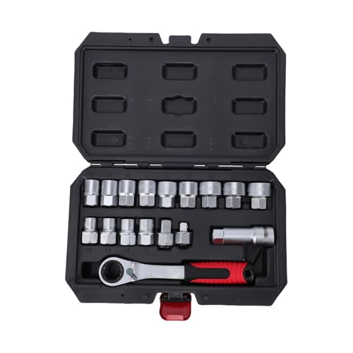 Depisuta Jeu de Douilles Traversantes, 17 Pièces 10-24 Mm, Douille Cannelée Métrique 12 Pans, clé à Cliquet Réversible 72T avec Adaptateur...