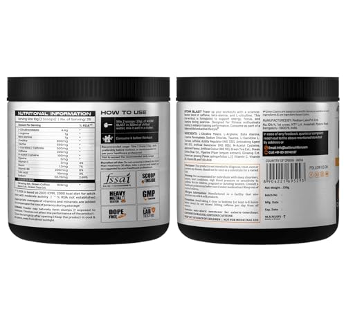 Image of AS-IT-IS ATOM Blast Advanced Pre-workout 250gms | Caffeine & L- Arginine Infused | Optimizes Energy | Increase Strength & Pumps | Guava Chilli flavour