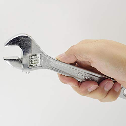 Image of Dr.Luck 8 Inch Sliver Adjustable Wrench, Drop Forged Steel Heat Treated Chrome-plated, Garage DIY Tool