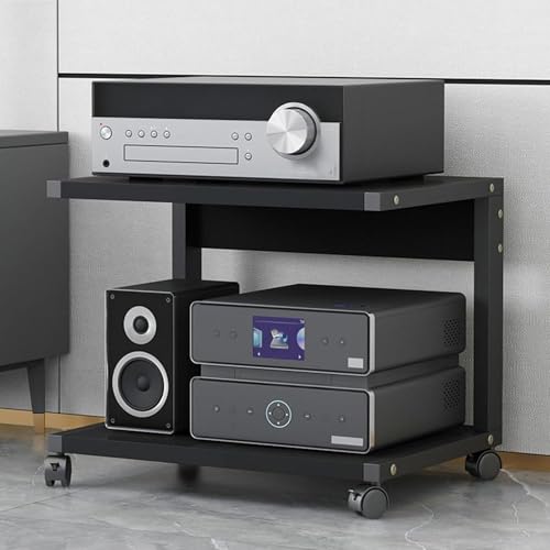 Support AV fin des câbles emmêlés meuble mobile noir pour ranger console et projecteur