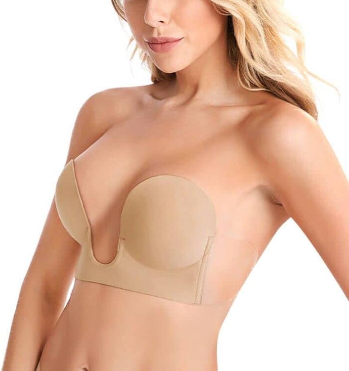 Autbre Women’s Deep Plunge Convertible Strapless Sexy Cleavage Halter Padded Underwire Push Up Bra