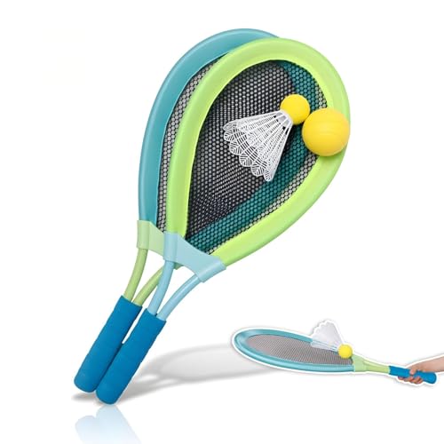 alldoro 60057 XL Federball Set, 4 TLG. bunt, 62 x 26 cm, 2 Schläger mit Softball, Federball, für Kinder und Erwachsene