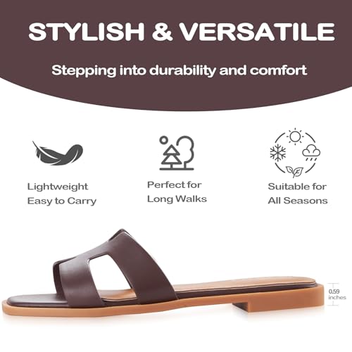 Image of Sandals for Women Dressy Comfortable Flat Open Toe Casual Wide Width Cute Trendy Shoes Soft Leather Slip On Ladies Slides for Summer 2026