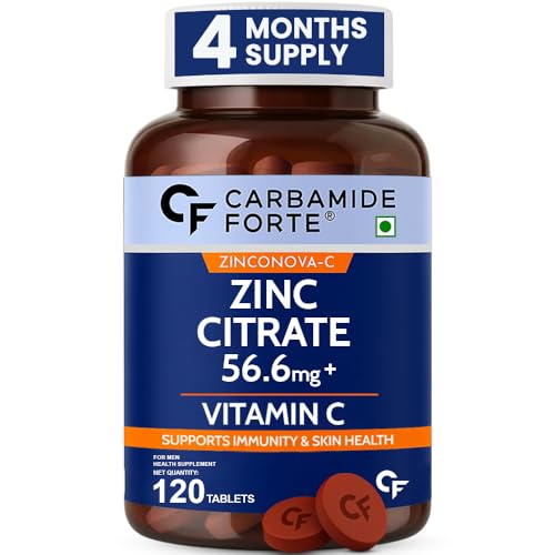 Image of Carbamide Forte Zinc Citrate with Vitamin C | Zinc Supplements for Men & women with 100% RDA Zinc | Immunity & Cellular Health Support - 120 Tablets