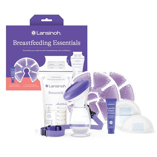 Image of Lansinoh Breastfeeding Essentials Kit for New Moms with Nursing Pads, Breastmilk Storage Bags, Nipple Cream, Hot and Cold Breast Therapy Packs, Silicone Breast Pump, 77 Piece Gift Set