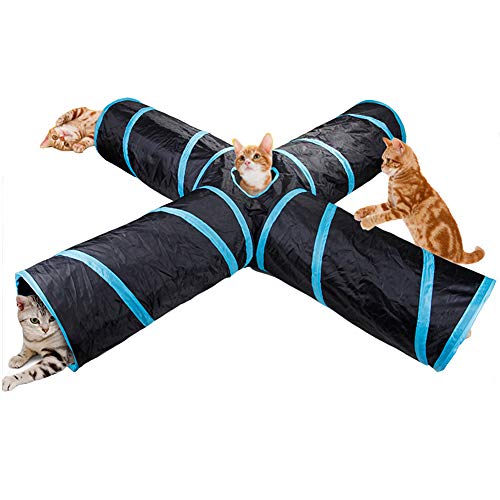 iHOO Cat Tunnels Crinkle Play Toys Collapsible Tube with Ball Maze Cat House Pet Interactive for Cat Puppy Kitten Rabbit 4-Way Tunnel