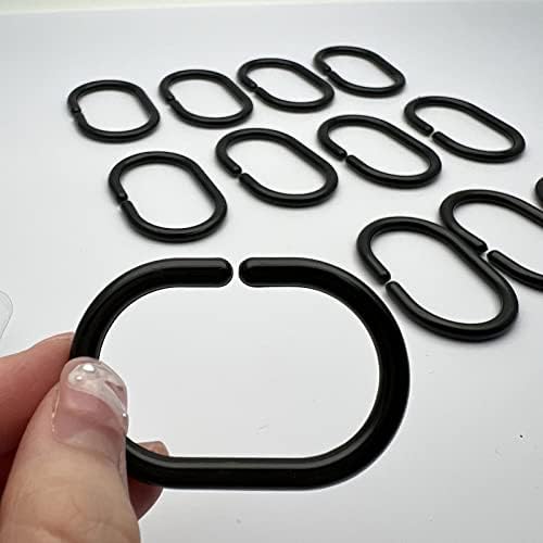 Shower Curtain Hooks, 12PCS Shower Curtain Rings C Shaped Plastic Curtain Hanging Rings Hook Hanger for Shower Window Rod Bathroom Dressing Room Outdoor, Black