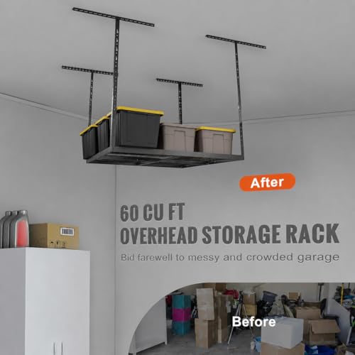 Wallavant-4x4-FT-Overhead-Garage-Storage-Rack-Heavy-Duty-Ceiling-Mount-Garage-Organization-System-Adjustable-Drop-Down-Metal-Shelving-Industrial-Grade-750-LBS-Capacity-Black