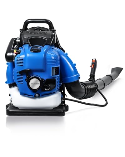 Backpack Leaf Blower Gas Powered, 75.6CC 4 Cycle Leaf Blower Gas Backpack Blower, 7500 CFM 205MPH Powerful Gas Blower for Lawn Care Yard Dust Debris Blue