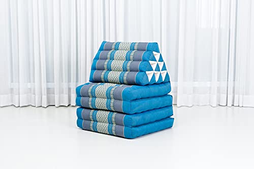 Image of Leewadee Comfortable Japanese Floor Mattress - Thai Floor Bed with Triangle Cushion - Futon Mattress - XL Extra Long Thai Massage Mat, 89 x 20 inches, Light Blue, Kapok Filling