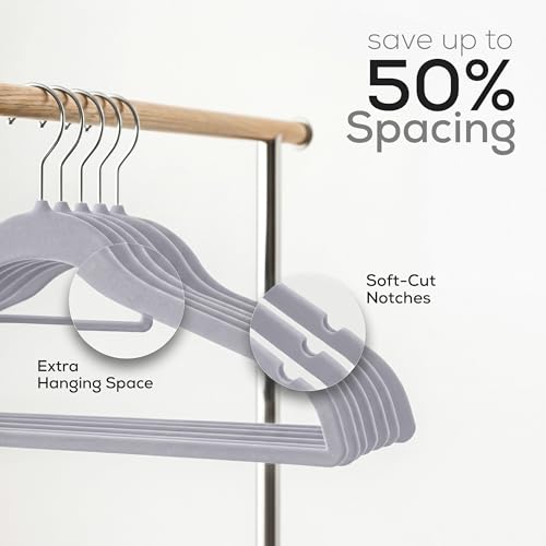 Utopia Home - Antirutsch-Kleiderbügel aus Samt - rutschfeste und strapazierfähige Kleiderbügel aus Samt mit Krawattenhalter - Stark genug, Jacken und Pullover zu halten (Grau, 50er-Pack)