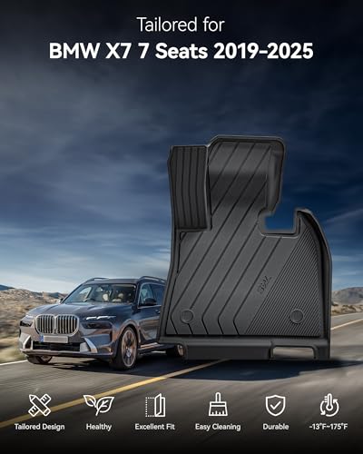 3W Fußmatten passend für BMW X7 7-Sitzer 2019–2024 2025, wetterfest, hundefreundlich, TPE-Automatte, wasserdicht, rutschfest, leicht zu reinigen, strapazierfähig, 7 Passagiere, Bodenauskleidung, BMW