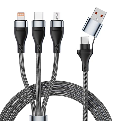 Câble de Chargeur Multi, Câble de Charge Rapide USB A/USB C 5 en 1 avec Connecteur iPone/Micro/Type C, pour iPhone, Samsung Galaxy, Casques, Banque d'alimentation, Caméra, Câble Tressé en Nylon