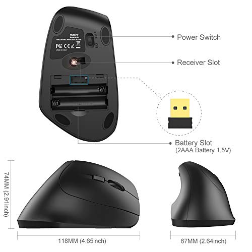 Nulaxy Ergonomic Mouse, 2.4G Wireless Vertical Mouse With 3 Adjustable Dpi(800/1200 /1600), Wireless Ergonomic Optical Mouse With 6 Buttons For Computer, Laptop, Pc, Ipad, Desktop, Macbook Black #TOP2