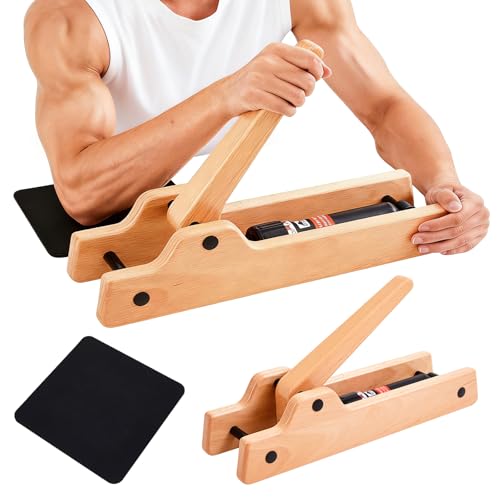 Fiwochic Portable Arm Wrestling Training Equipment Wooden Forearm Strengthener Hydraulic Arm Exerciser Adjustable Hydraulic Resistance (Levels 112) with Elbow Pads for Strength Training Home Gym