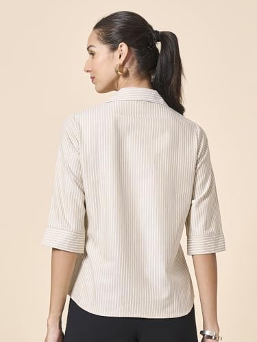 Image of Style Quotient Women Stripe Blue and White Polycotton Formal Shirt
