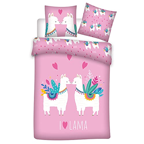 Romane&Sacha Lama Parure de lit 100% Coton Housse de Couette 140x200 + Taie 65x65 cm
