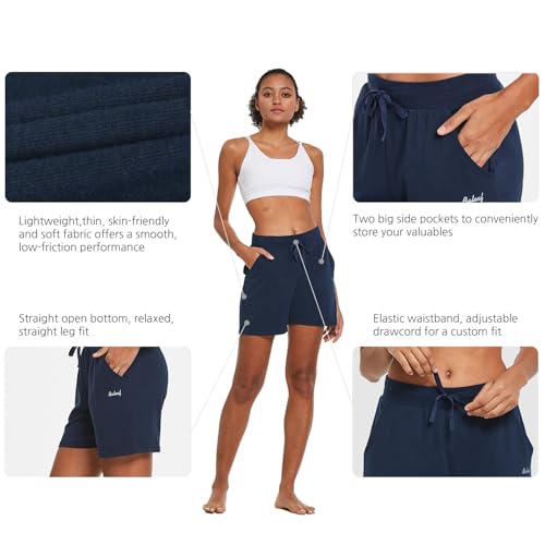 Image of BALEAF Women's Cotton Yoga Shorts Sweat Athletic Lounge Beach Shorts Jersey Pull On with Drawstring Pockets Summer