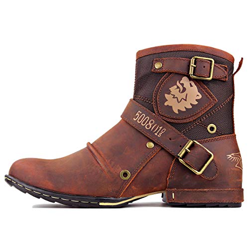 OSSTONE Moto Boots for Men Fashion Zipper-up Leather Chukka Boots Casual Shoes OS-5008-1-ABNH2