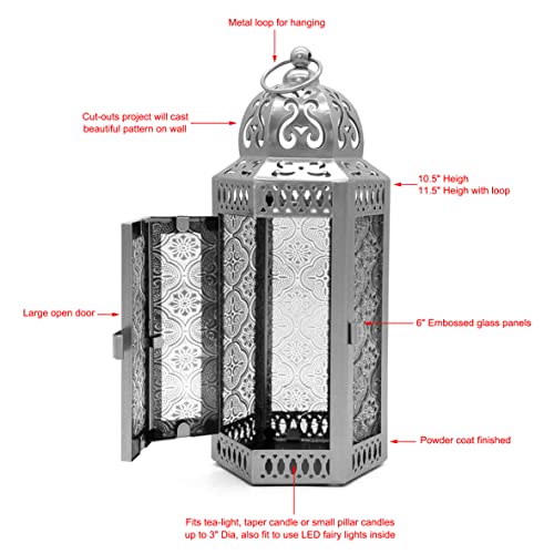 Cvhomedeco. Decorative Candle Lantern Moroccan Lanterns Vintage Black Metal Lantern Holder For Home Patio Outdoor Decor. Clear Glass, Medium #TOP5