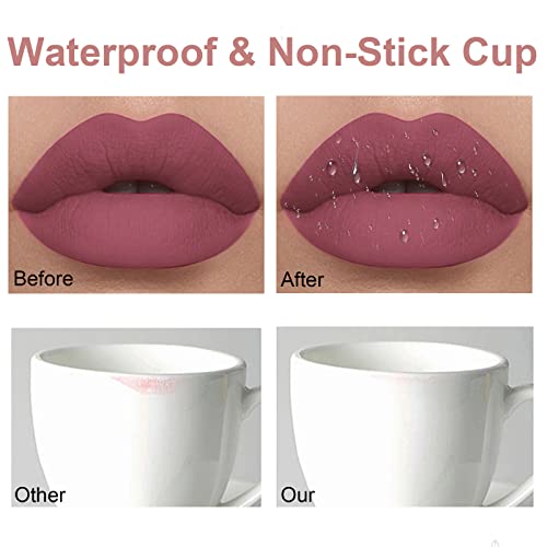 Rosarden Matte Lipstick Lip Liner Set, 2Pcs Cream Nude Mauve Long Lasting Waterproof Lipliner Pencil & Plumper Lip Gloss, Retractable Lip Liner And Liquid Lipstick For Women Girls Lip Makeup #TOP3