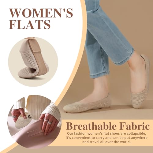 Hsttgsr Women's Ballet Flats Shoes Beige Comfortable Casual Dressy Mesh Shoes Slip On Ballerina Office Walking3