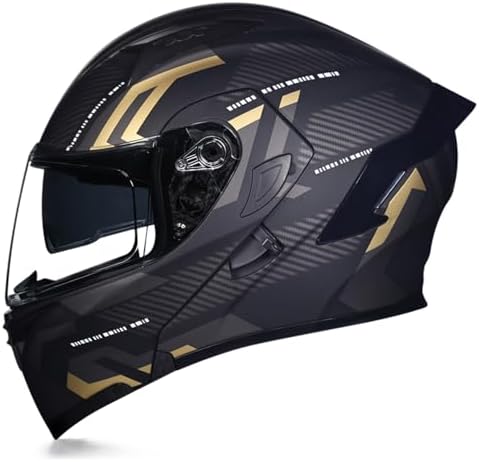 Woljay Full Face Flip Up Motorcycle Modular Helmet Integrated Motorbike Dual Visor for Adults Men Women Moped Street Racing DOT Approved (Count Black Gold - Transparent Visor, Medium)