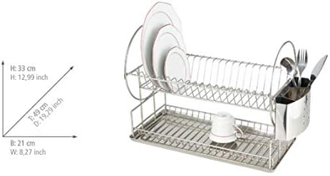 WENKO 2329100 Dish rack Exclusive Duo - drip rack for plates and cups, cutlery basket, drippy tray, Stainless steel, 8.3 x 13 x 19.3 inch, Matt