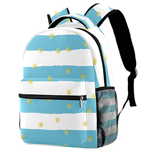 Sac à dos de voyage à rayures bleues et blanches avec porte-bouteille fille garçon léger