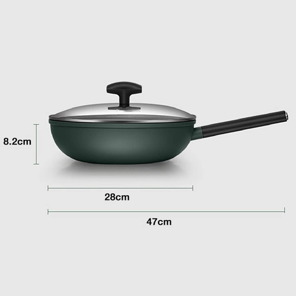 Wok Patelnia do smażenia z pokrywką, nieprzywierająca patelnia Woks, 100% powłoka wolna od PFOA, nieprzywierająca patelnia do gotowania, kompatybilna z indukcją, czarna (rozmiar: 28 cm)