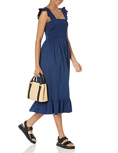 image for The Drop Women's Kimi Ruffled Shoulder Smocked Midi Dress, Navy, S, Sm