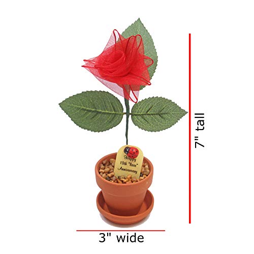 Justpaperroses 13Th Year Wedding Anniversary 7 Inch Potted Lace-Ribbon Desk Rose Flower #TOP2