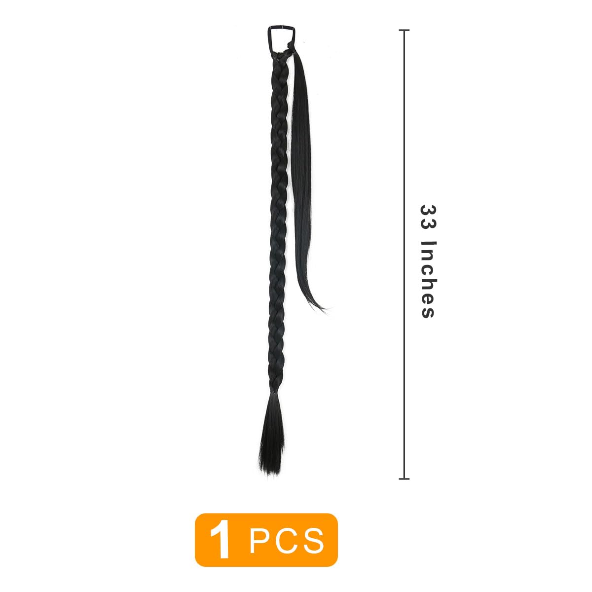 prinfantasy Braiding Hair 33 Inch Long Braided Ponytail Extension with Scrunchies Straight Hairpiece Pony Tail DIY Natural High Temperature Synthetic Hairpiece for Women Black - Image 2
