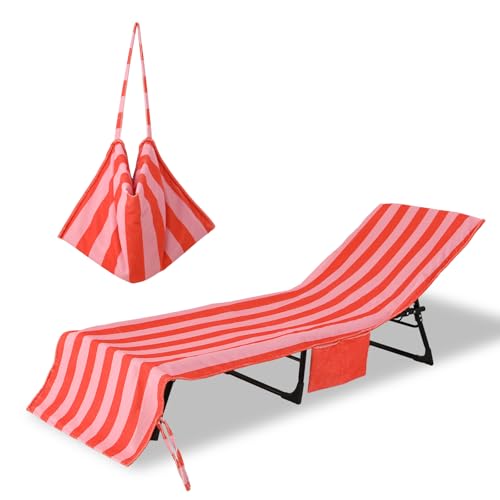 THOVSMOON Beach Lounge Chair Towel Cover with Pockets Orange Pink Stripe